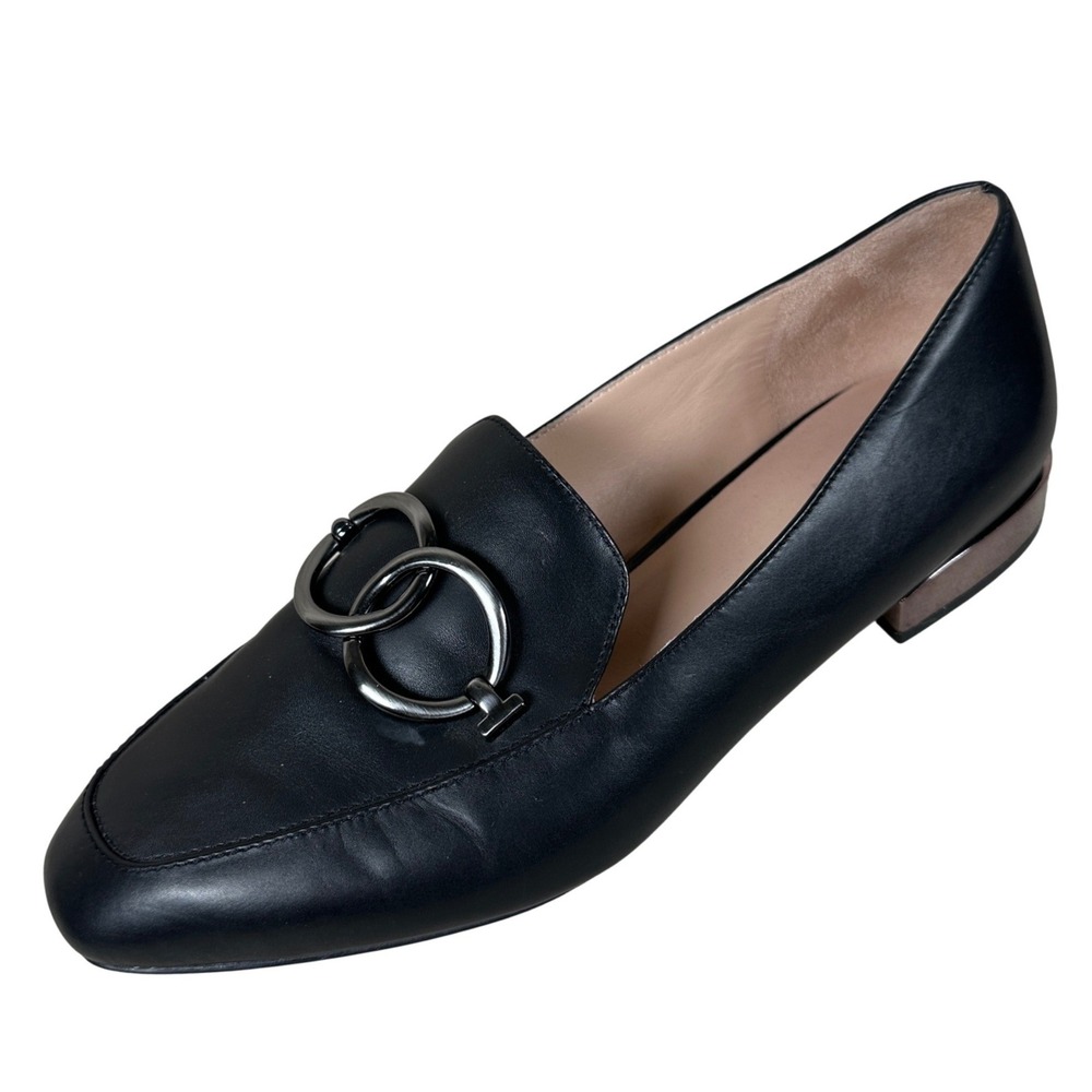 27 Edit Naturalizer Black Leather Regina Loafers Size 9.5W Metal Chain Goth Wide